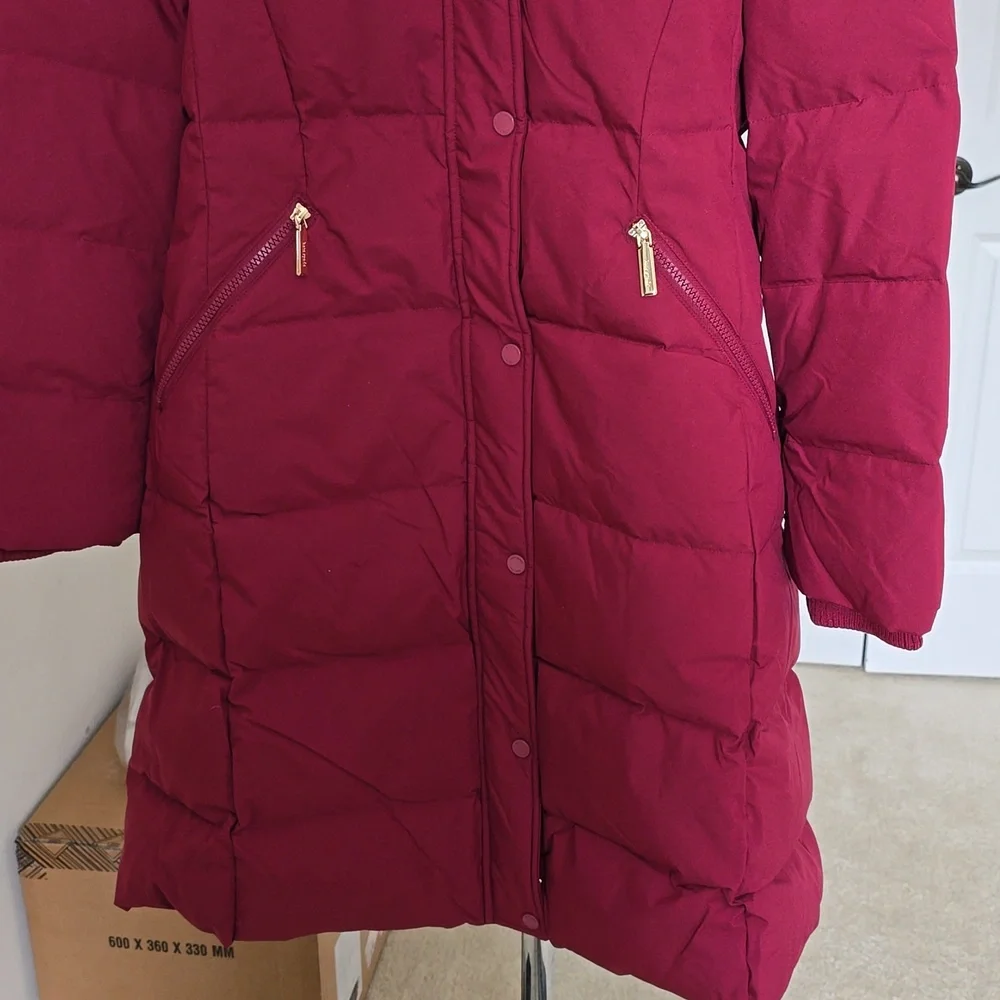 Kate Spade Long Parka With Faux Fur Trim Coat, Blackberry Preserves